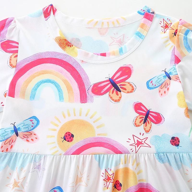 2025 Summer New Children's Clothing Kids Clothes Baby Girls Cartoon Rainbow Butterfly Dresses 2-7 Years