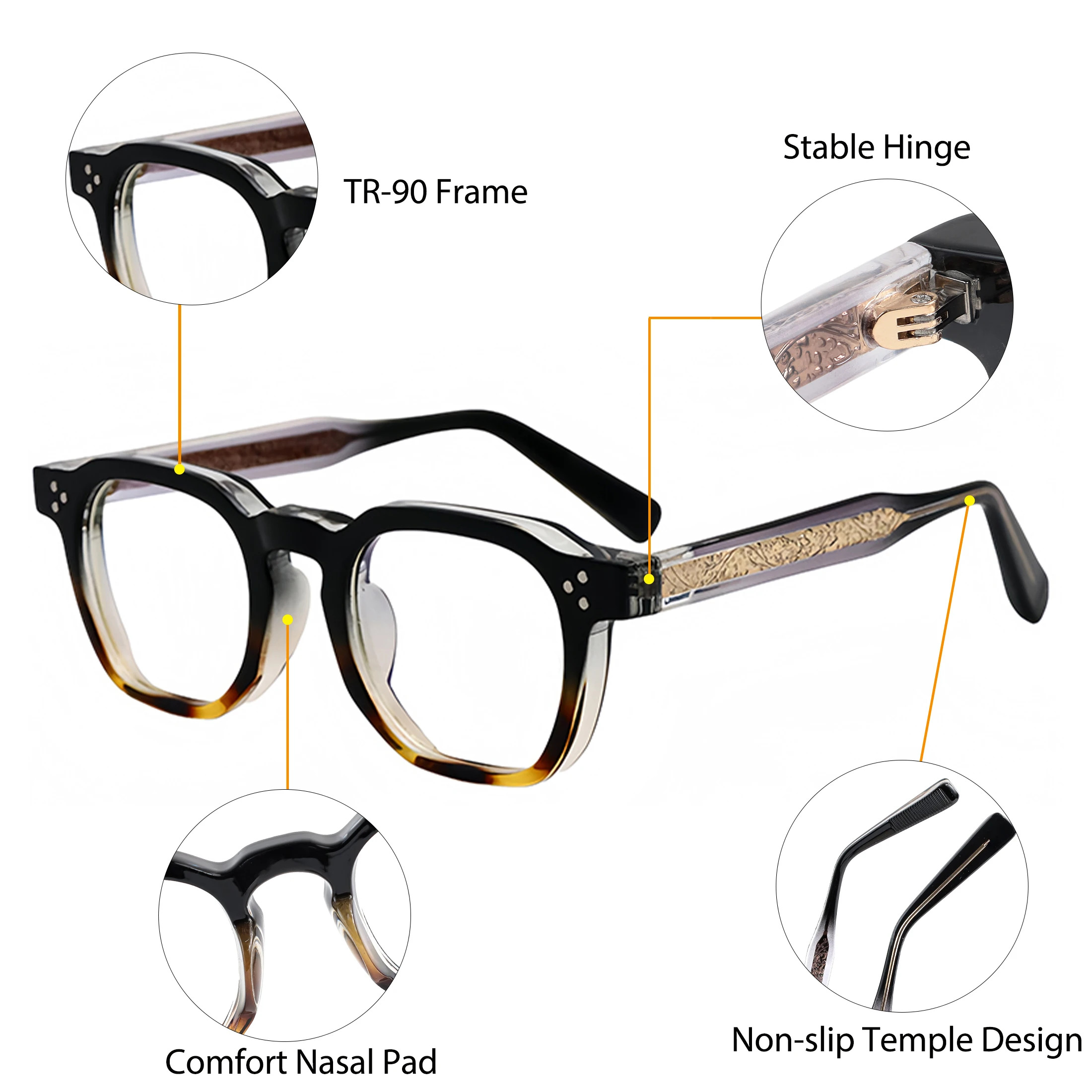 HBK Square Flat Light Glasses for Men Women Retro TR Frame