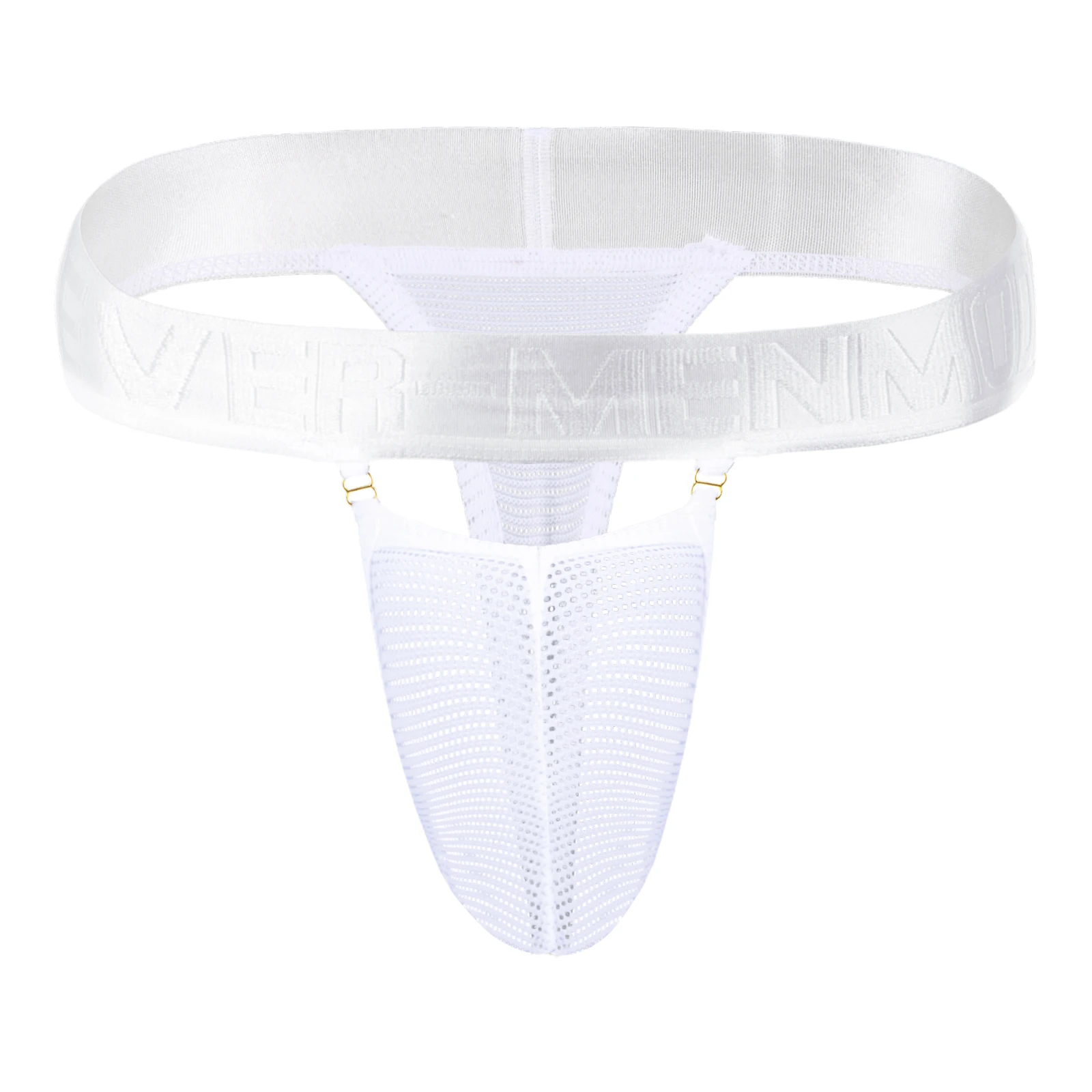 Men Mesh Sheer Thong Sexy Man Underwear G String Hollow Penis Pouch Panties Tanga hombre Wide Waistband Metal Buckle Decor