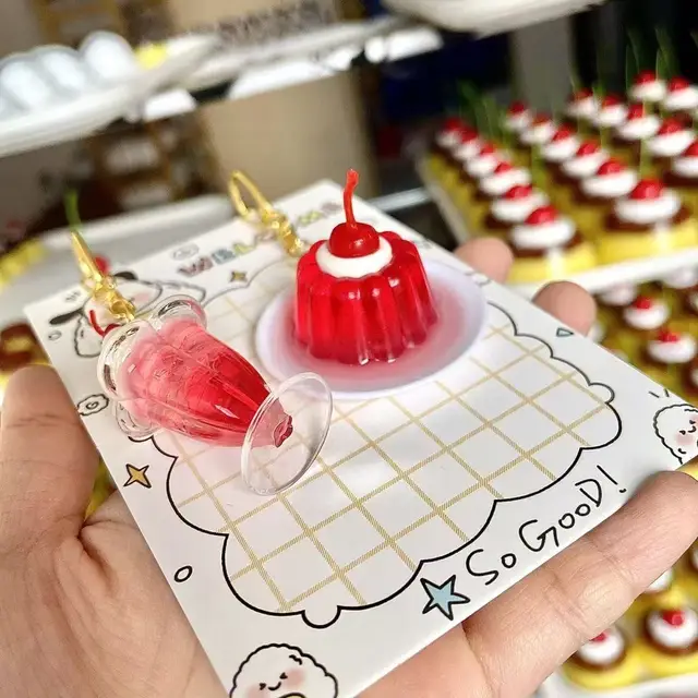Cream soda fruit jelly pudding key chain pendant ornament raspberry red three-dimensional high-value cute 2D 4