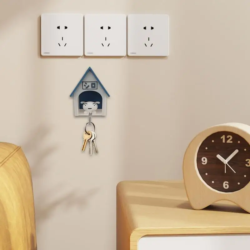 Creative Puppy Keychain Kawaii Dogs Key Hanger With Small House Adhesive Wall Mounted Keychain Hook For Room Home Decoration 3