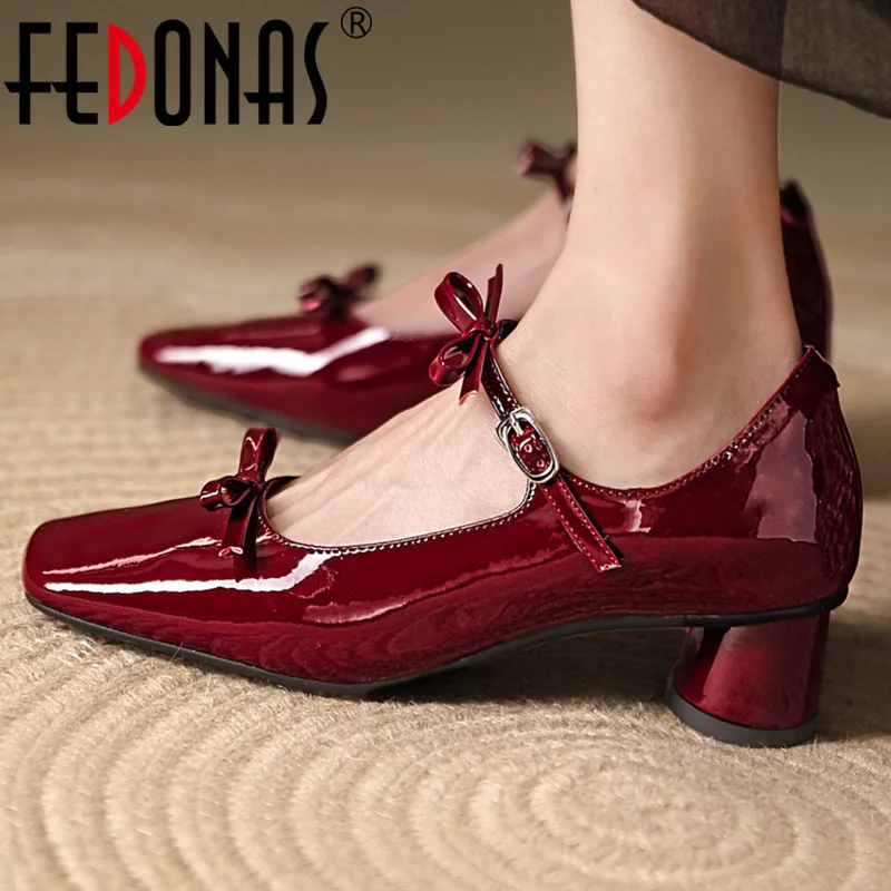 

FEDONAS Fashion Women Pumps Spring Summer Genuine Leather Party Prom Shoes Woman Thick Heels Buckle Office Lady Shoes Sweet New
