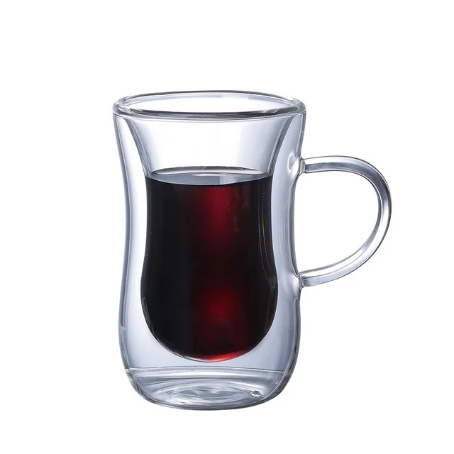 2pc/6pc Double-layer Heat-resistant Glass Coffee Cup Transparent Tea Beer Coffee Water Cups Heat Preservation cup Gift set D-80ml