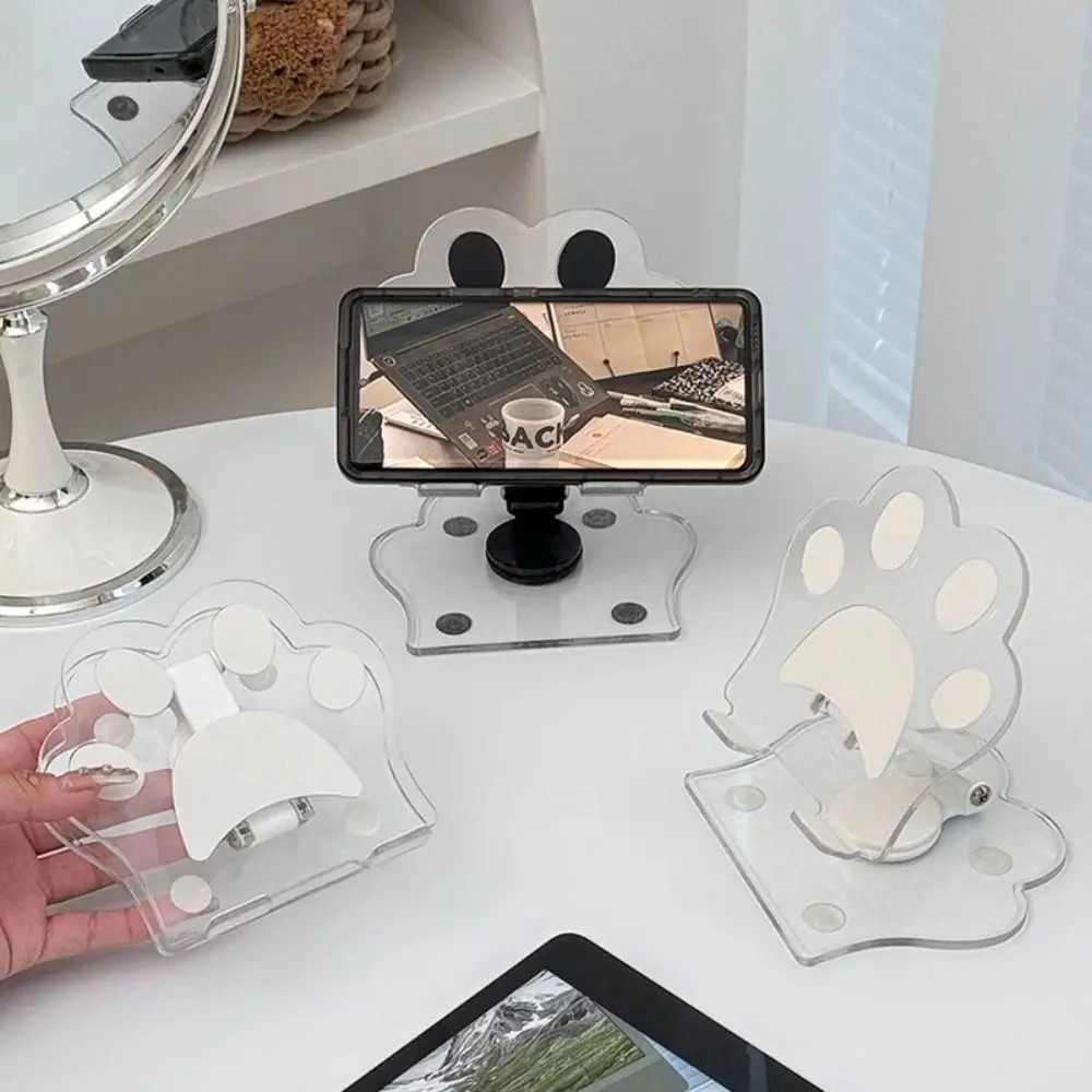 Stylish Cute Cat Paw Tablet Computer Stand Holder Rotatable Acrylic Phone Desktop Mount Stable Charger Compatible Bracket Vlog