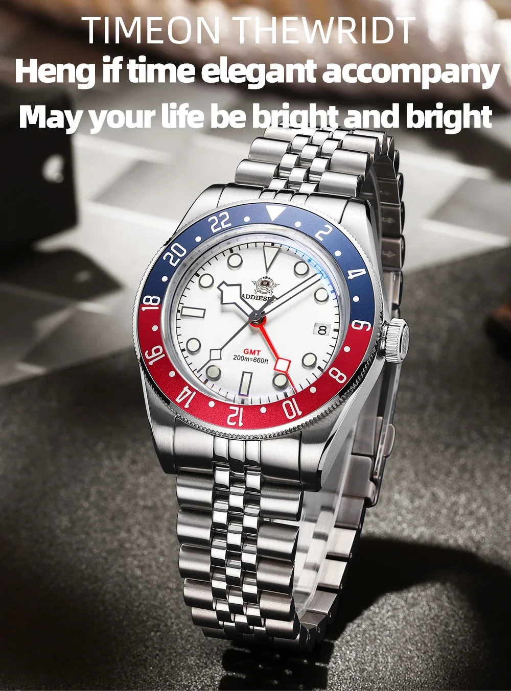 ADDIESDIVE GMT腕時計 200m防水 ADDIESDIVE NEW GMT Men's Diving Quartz Watch Fashion Dive