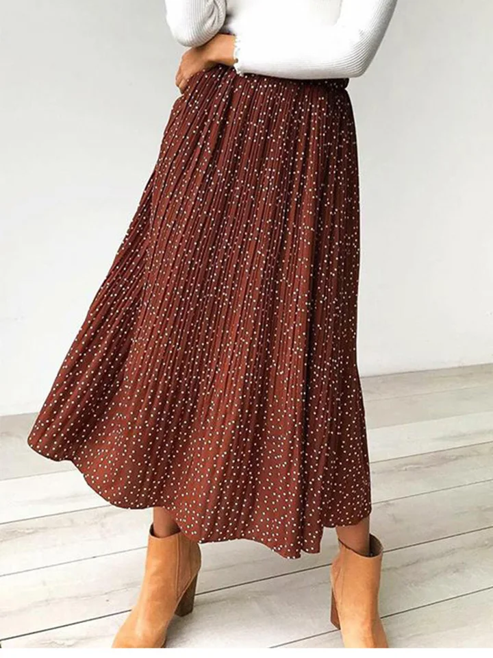 Girstunm Women's Pleated Vintage Floral Midi Skirt – A-Line Skirt With Pockets, White Dot Rose, Size M