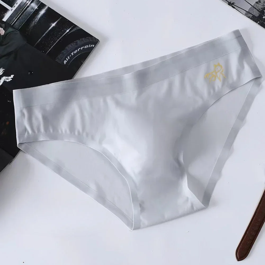 Mens Underwear Summer Mens Ice Silk Underpants Daily Underwear Sexy Briefs Middle Waist Solid Panties Shorts U Convex Pouch Seamless Thong