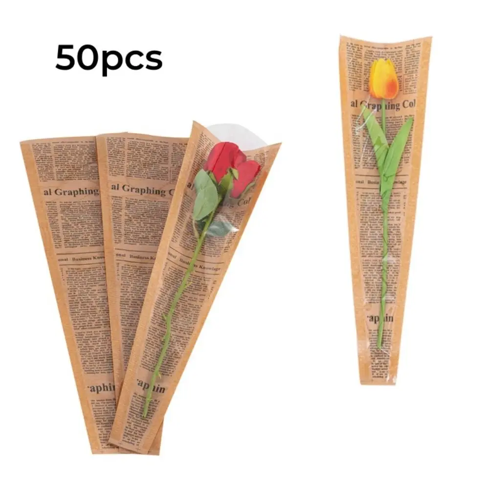 크래프트 종이 꽃 포장 종이, 간단한 꽃다발 포장 가방, 50 개/봉지