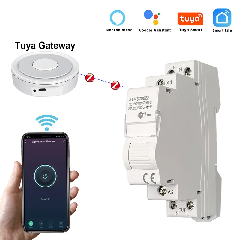 Tuya Smart Life ZigBee Switch Breaker 20A Din Rail Energy Monitor Meter Timer App Control Support ZigBee2MQTT Alexa Google Home