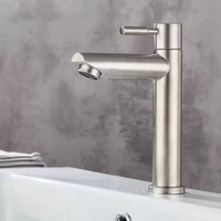 ก๊อกน้ำอ่างล้างหน้า สแตนเลส 304 ก๊อกน้ำเย็นเดี่ยว สีดำเงิน ติดตั้งบนเคาน์เตอร์ แบบยืดและยกสูง 1