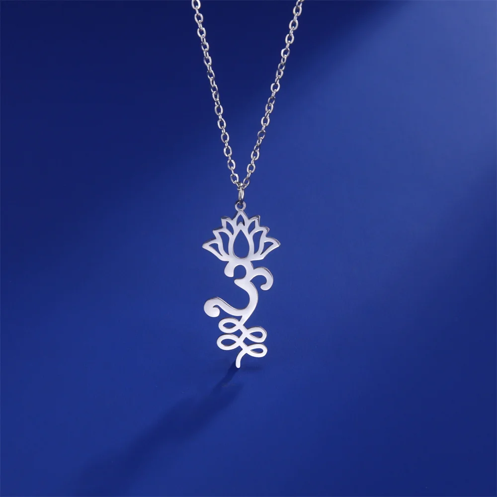 Lotus Unalome Anhänger Halsketten für Frauen Ketten Halsreif Yoga Heilung Halskette Edelstahl Buddhismus spirituellen Schmuck weiblich – Detail 25