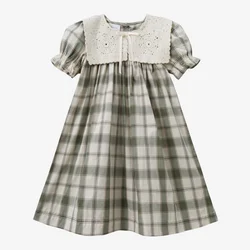 Summer Green Grid & Pink Floral Collection Family Matching 100% Cotton Clothing Set - 4y (Short sleeve Dress)