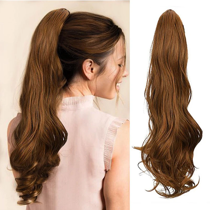 Long Wavy Flexible Wrap Around Ponytail for Women Blonde Natural Layered Pony Tail Hair Extension 32 Inch Synthetic Horse Tail