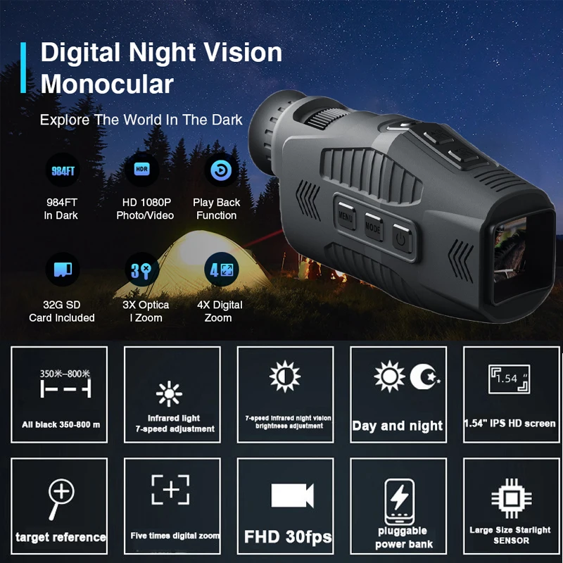 

1080P 5X Digital Zoom Monocular Infrared Night-Visions Device Day Night Use Telescope 300M Long-range Night Vision For Hunting