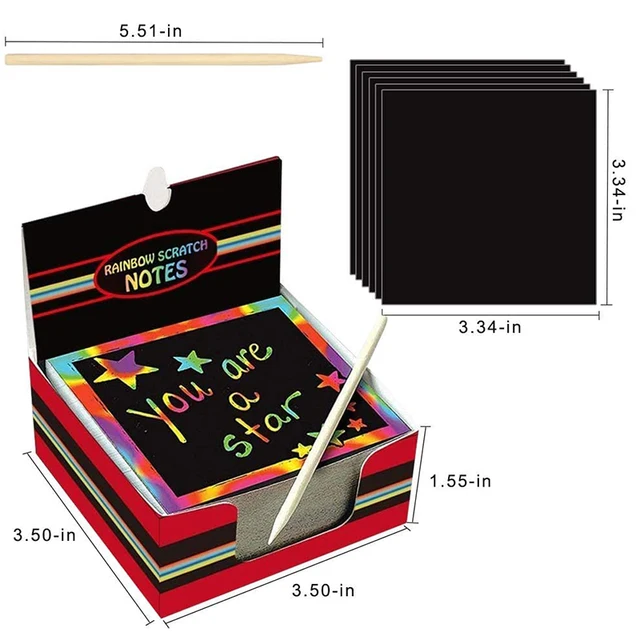100/10pcs Rainbow Scratch Mini Notes Paper Pad Cards With 2 Stylus 2 Drawing Stencil Children Kids Draw Painting Toys Craft Gift 6