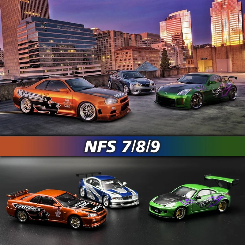 

Коллекционная модель автомобиля NFS 7 8 9 1:64 E46 M3 GTR Skyline R34 350Z, коллекционная Миниатюрная модель машины, игрушки для машин, призрачный игрок SW