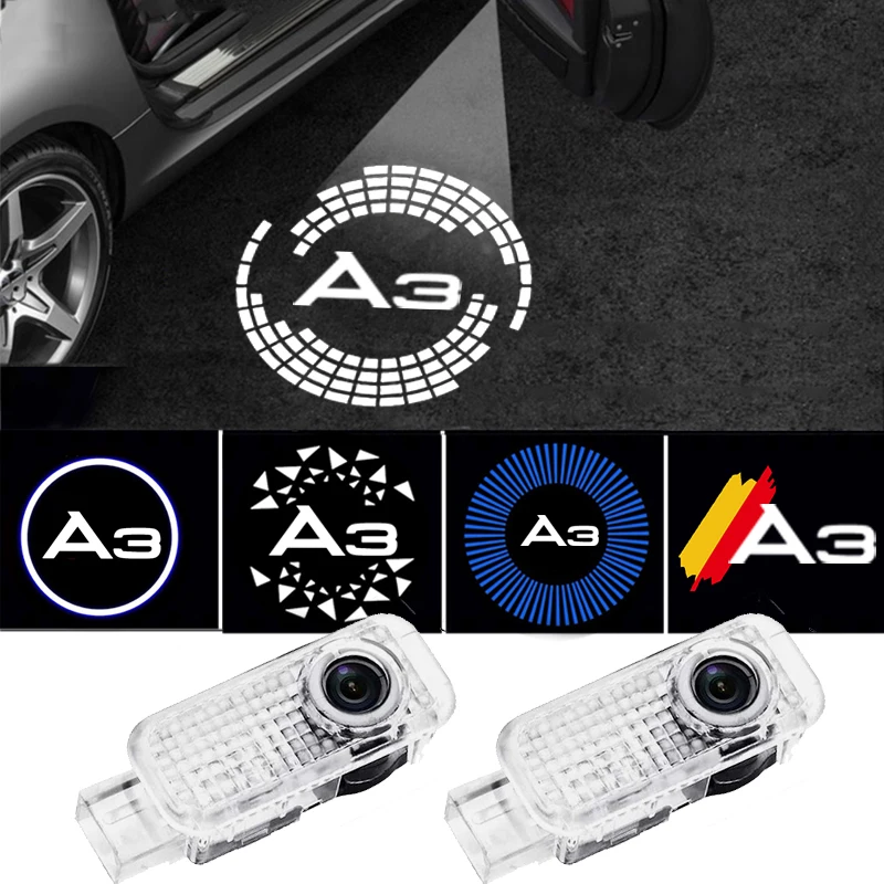 2Pcs Luci Della Portiera Dell'Auto Logo Proiettore Lampada Laser Di Cortesia Per Audi A3 2012-2023 Badge Portiera Dell'Auto Led Welcome Light Pattern 