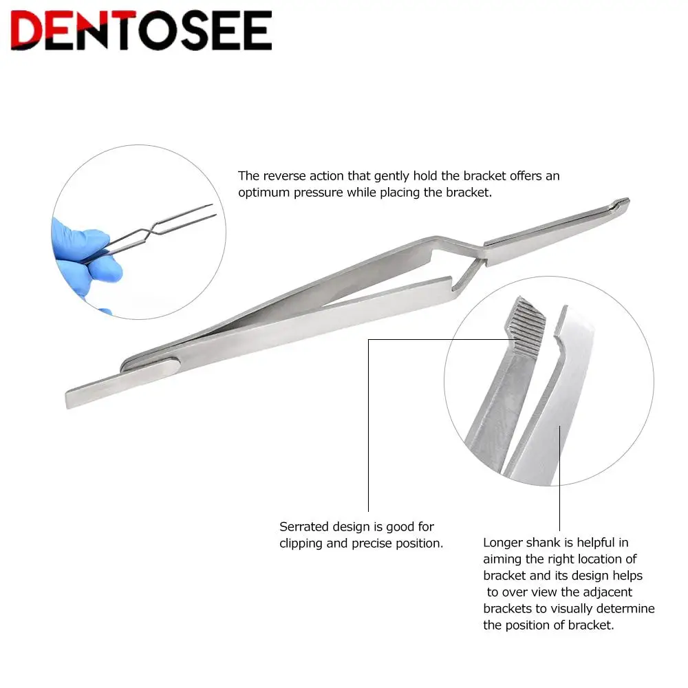 Dental Bracket Tweezers Orthodontic Reverse Action Serrated Dentistry Instruments Stainless Steel Dental Tools Dentisty dental orthodontic pliers forceps scissors stainless steel stand holder multifunction dental oral tools holder dental supplies