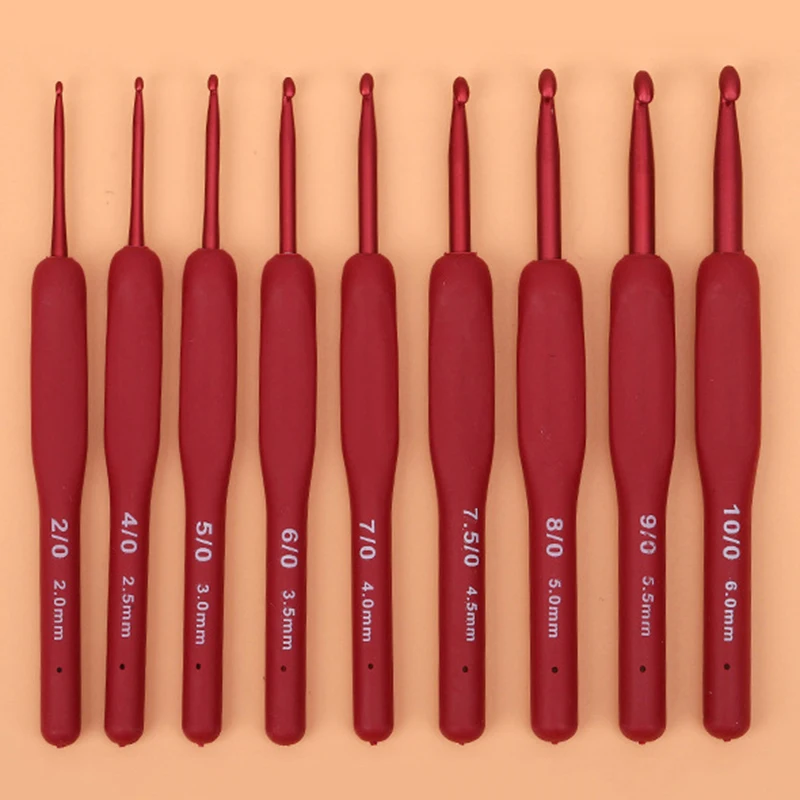Description Picture 4 of item1Pcs Aluminum Tulip Red Crochet Hook Frosted Handle TPR Silicone Crochet Sweater Knitting Hooks DIY Handmade Crafts Sewing Tools