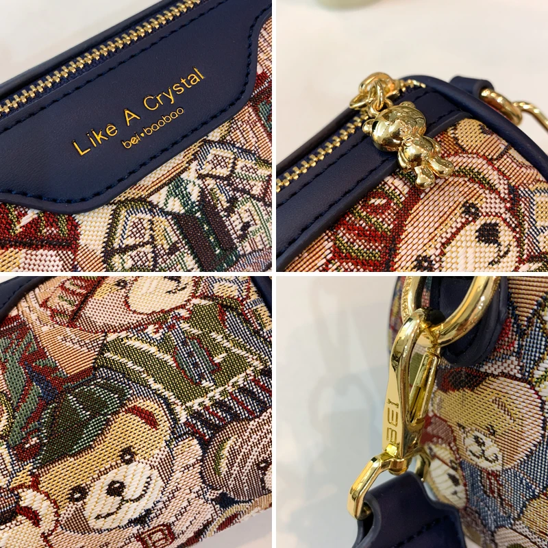 kawaii bear pattern women shoulder bag for Girls samll BeiBaoBao women's bag fashion Barrel-shaped crossbody bags for women 2023