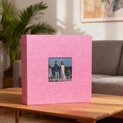 Elegant Self - Adhesive Photo Album with Window Cover - White Fabric Pages, 40 - Page Capacity - Ideal for Weddings, Travel, and Baby Memories (Blossom Pink)