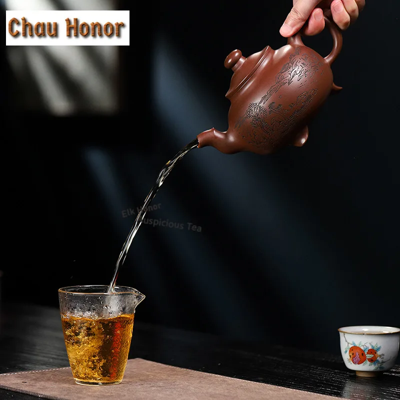 610ml Luxury Yixing Purple Clay Teapots Handmade Autumn Rhyme Large Capacity Pot Raw Ore Mud Kettle Zisha Tea Set Craft Gifts