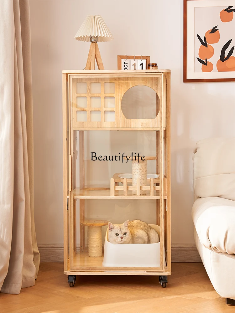 

Villa Home Non-Covering Panoramic Cat Cage Solid Wood Luxury Glass Pet Room