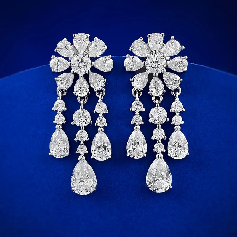 

Heavy Industry Luxury Set Drip Tassel White Diamond Earrings 925 Silver Palace Style Earrings and Earrings Female