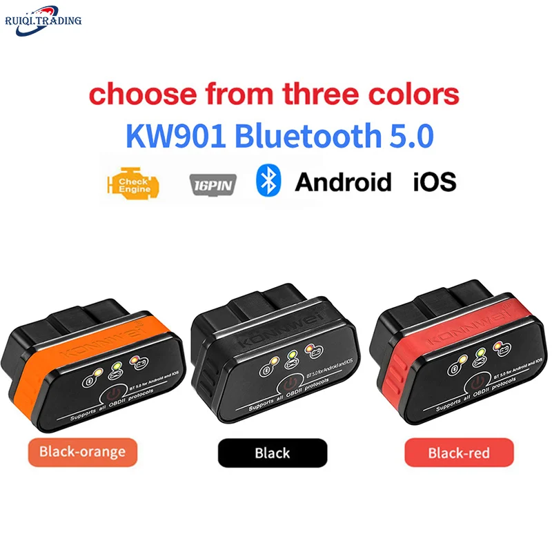 

KONNWEI KW901 ELM327 V1.5 KWP2000 SAE J1850 Bluetooth 5.0 for Android/IOS OBD2 Scanner ELM 327 Auto OBD 2 Car Diagnostic Tools