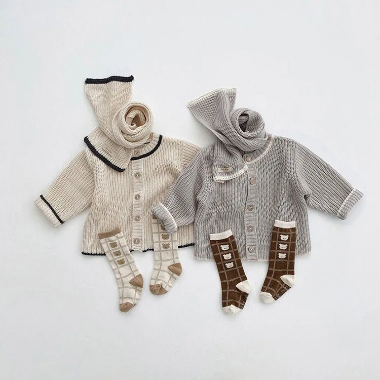 Spring Autumn Baby Sweater Set Newborn Jumpsuit Baby Sweater Cardigan Jacket Hat Three Piece Set Boys Girls Winter Clothes