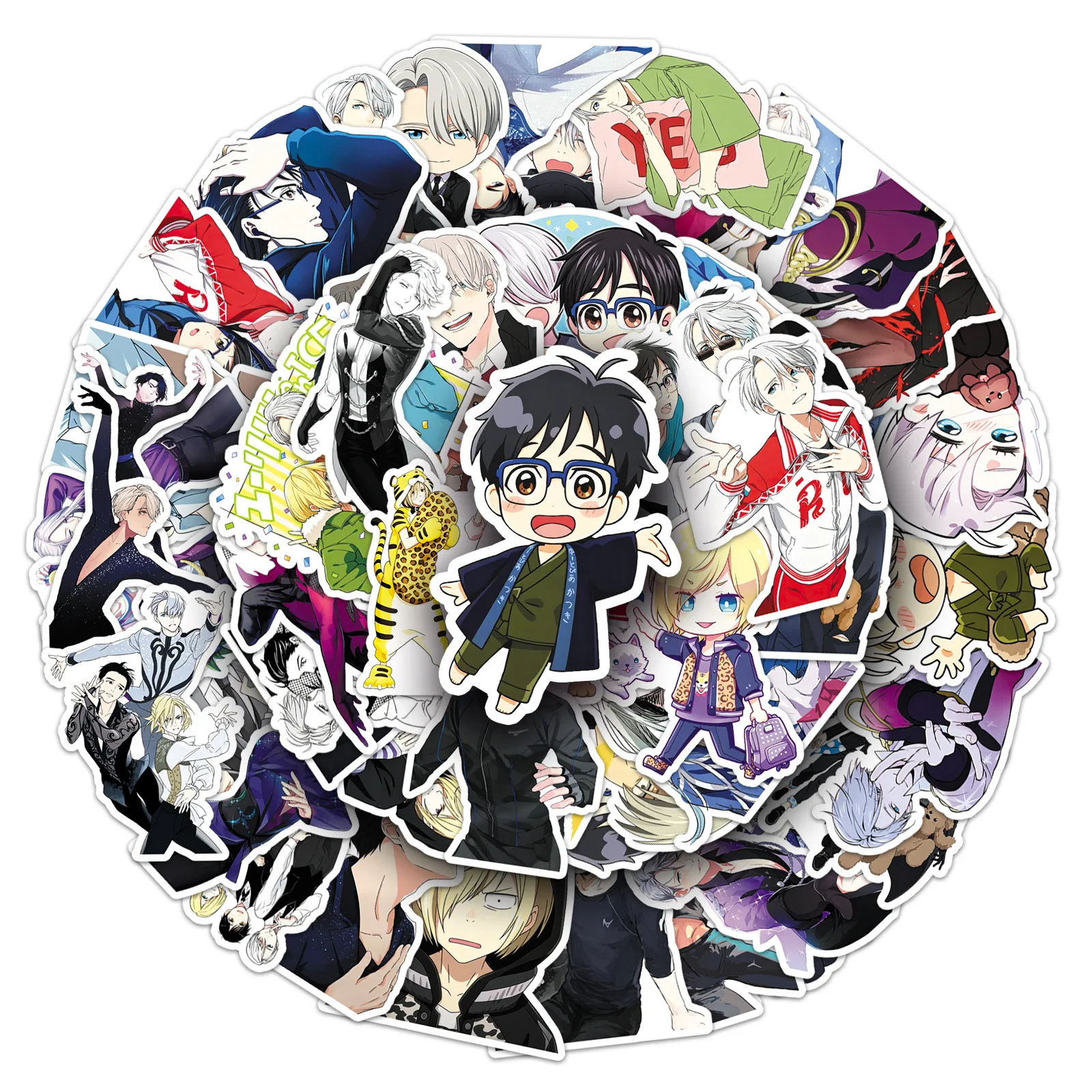 50PCS Yuri on Ice 피겨 스케이팅 애니메이션 스티커 귀여운 캐릭터 데칼 노트북 물병 스크랩북킹용 방수