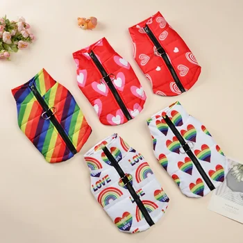 Manteau Hiver Imperméable & Chaud pour Petit Chien - Gilet Zippé avec Anneau D - Design Arc-en-ciel & Amour - 2025 - Doglovedesign : Vêtement et accessoires pour chiens