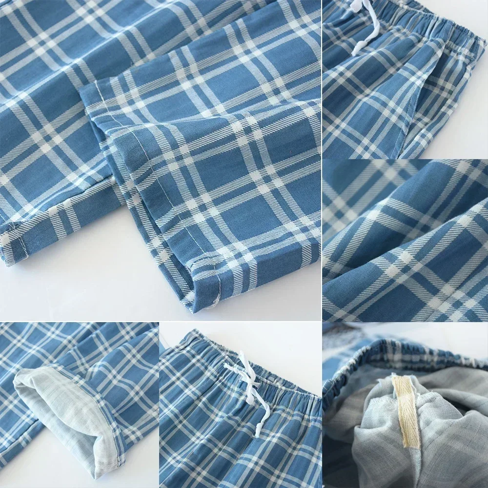 Trousers Pants Comfortable Sleepwear Soft Casual Cotton Elastic Waist Lace- Up Loose Mens Pajama Pant Pants Plaid