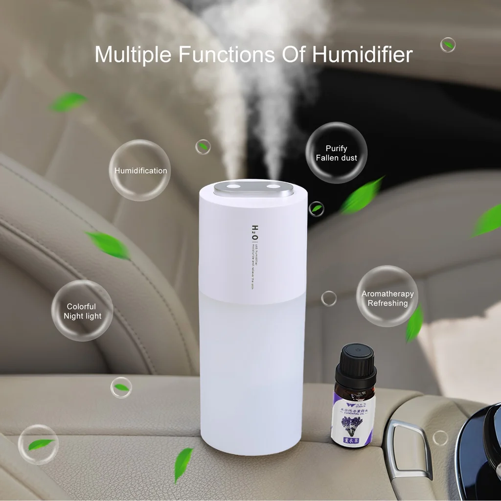 Car Air Humidifier Double Spray Port Big Mist Air Diffuser LED Light for Auto Armo Home Office Accessories Cool Mist Maker