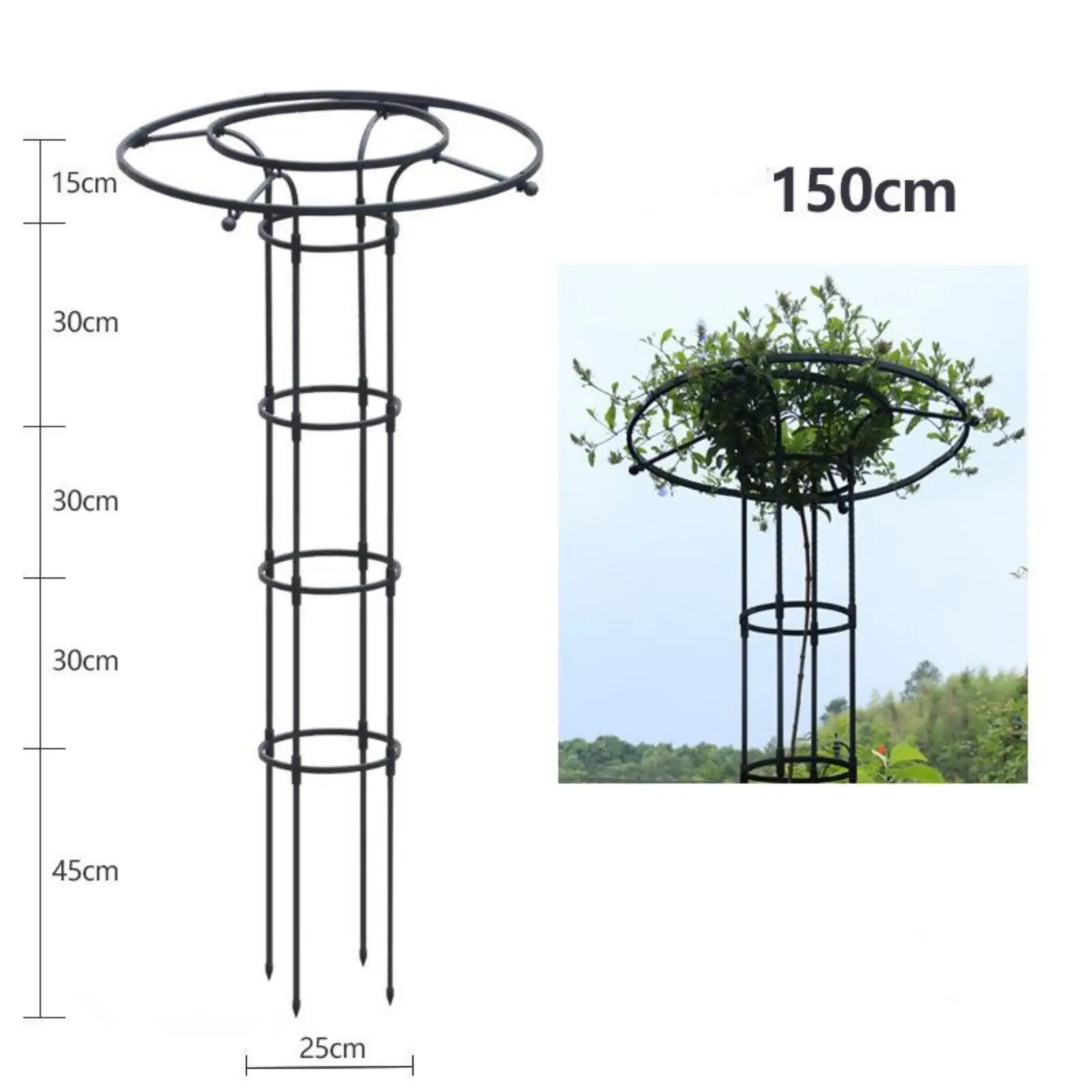 Rundes Gitter für den Garten, vertikaler Stahlrahmen, Regenschirm-Gitter, Turmpflanzen, Kletterstützstruktur für die Unterstützung von lebenden Pflanzen – Detail 7