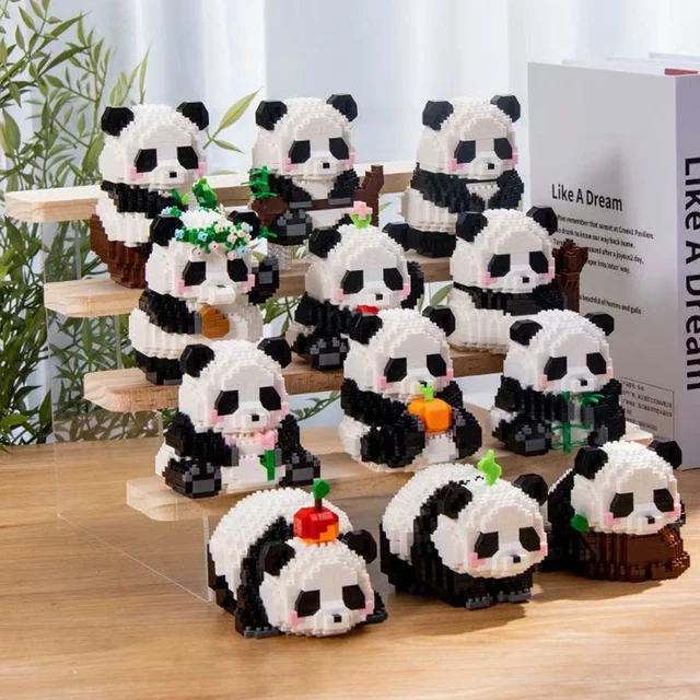 Kawaii Panda Series Micro Particle Building Block Creative Cute Animal DIY Assembled Models Bricks Toys For Kids Birthday Gifts 2