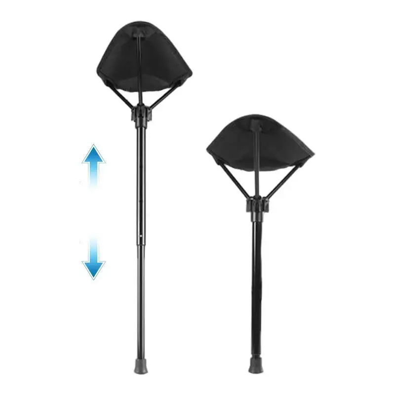 Folding Walking Stick Tripod Stool Adjustable Height Seat Folding Stool Chair