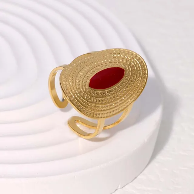 Bagues géométriques Vintage rouge goutte à goutte d'huile pour femmes, en acier inoxydable, couleur or, ouverture en cœur, bagues réglables, bijoux, nouveau 2025