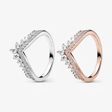 

Authentic 925 Sterling Silver Rose Gold Crown Wishing Bone Cz Ring Is Suitable For Women's Engagement Jewelry Anniversary