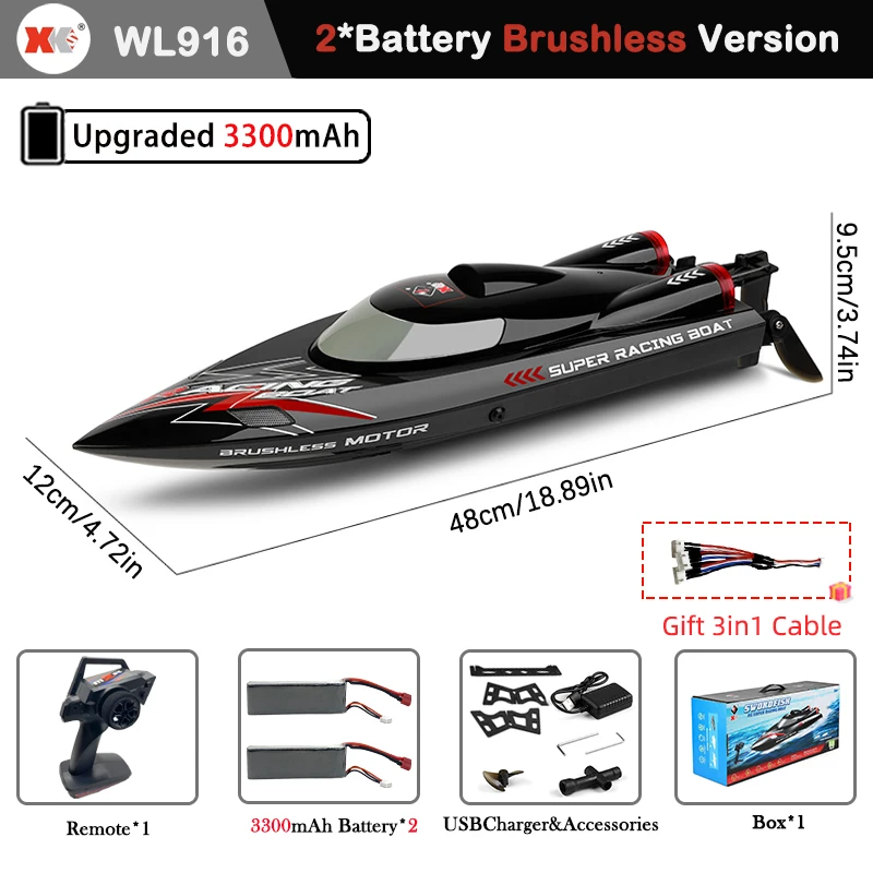 Wltoys-قارب كهربائي بجهاز تحكم عن بعد ، محرك بدون...