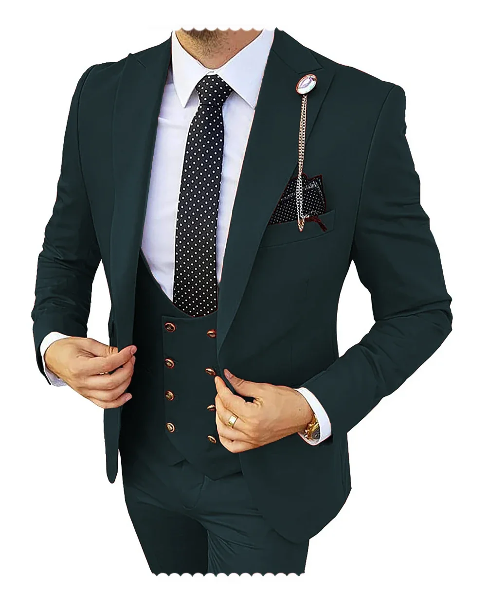 Formal Men 3 Pieces Tuxedos Slim Fit Business Suits Groom Champagne Tuxedos Wedding Suit (Blazer+Pants+Vest) dark blue navy blue