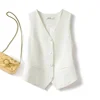 2024 Summer V-Neck Vest Women Thin Loose Waistcoat Single Breasted Sleeveless Blazer Female Slim Short Vest Femme Slim Buttons 3
