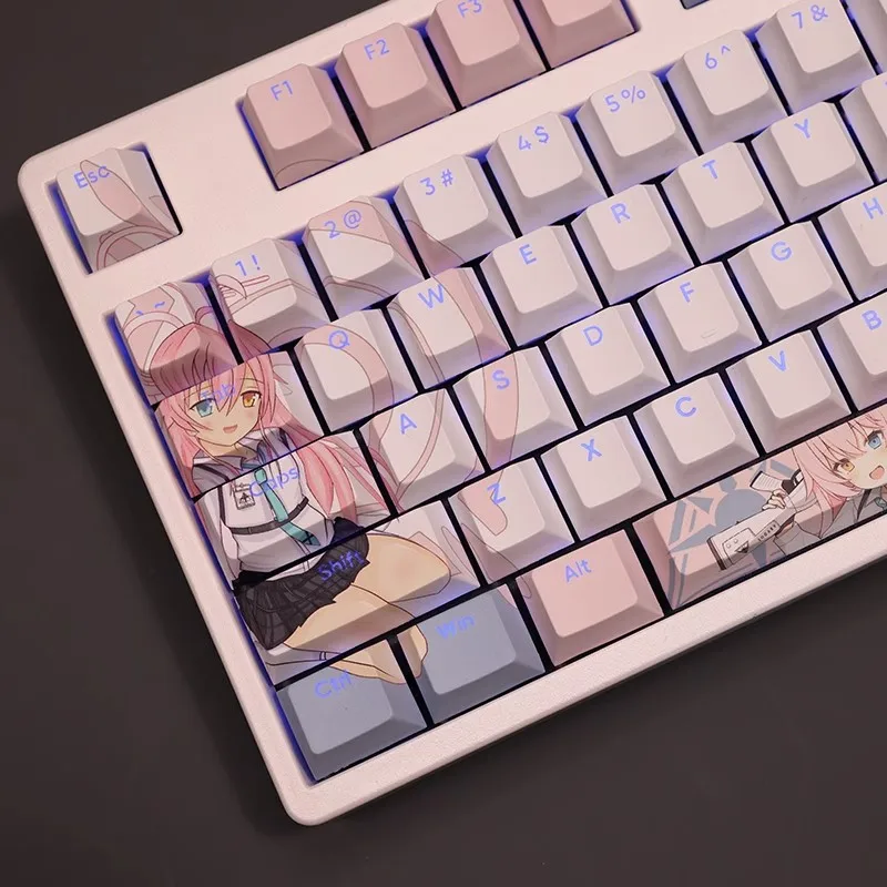 Anime Gaming Teclado Backlit Arquivo Azul Takanasi Keycap Hosino Pbt Dye Subbed 61 87 104 108 Layout Set - Imagem 3