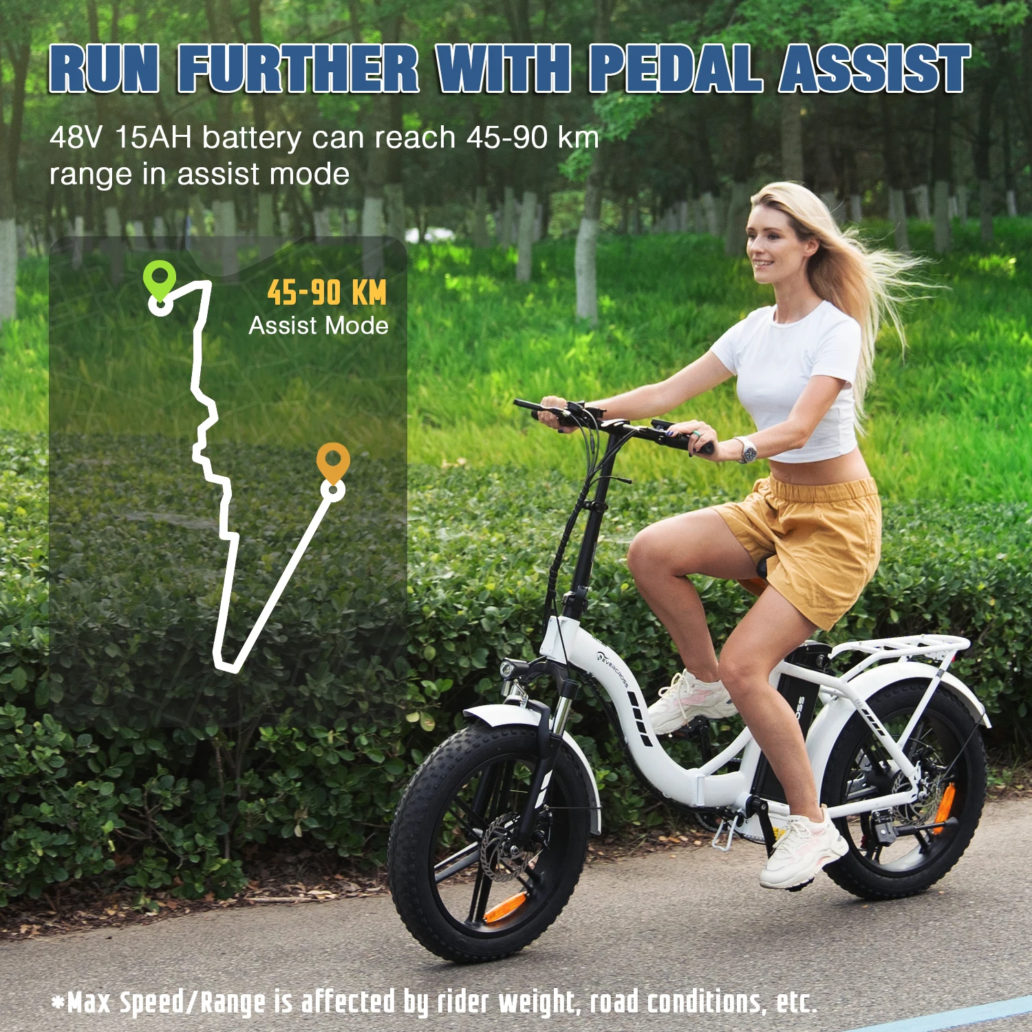 EVERCROSS EK6 Electric Bike 20" x 4.0 Fat Tire Foldable E Bike 48V15Ah, 750W Mountain Adult Electric Bicycle 7 Gears, 55-100KM