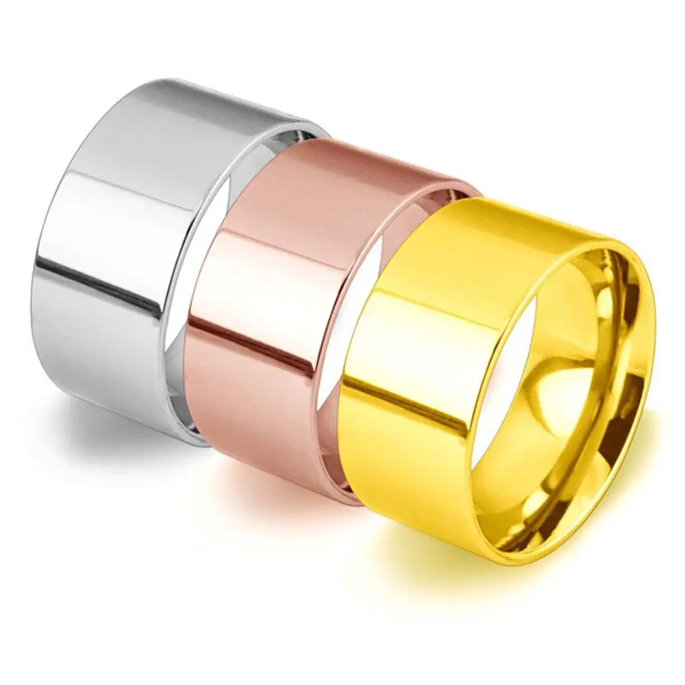 Rose Gold/Silver Plated/Gold Color Simple Design 10MM Wide Stainless Steel Rings Trendy Wedding Ring Jewelry For Women Men gold color rings stainless steel ring finger ring gold color ring wedding rings wedding ring silver ring