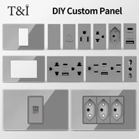 T&I DIY Modular Wall Plate 2x4 inch with Tempered Glass – NEMA 5-15R Duplex Outlet & US/EU/Italy/Chile Socket Modules Combo 1