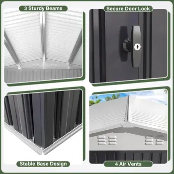 9.3x13.5 FT Qutdoor Storage Shed, Metal Garden Shed with Updated Frame Structure, ToolSheds for Backyard Garden Patio Lawn,White 3