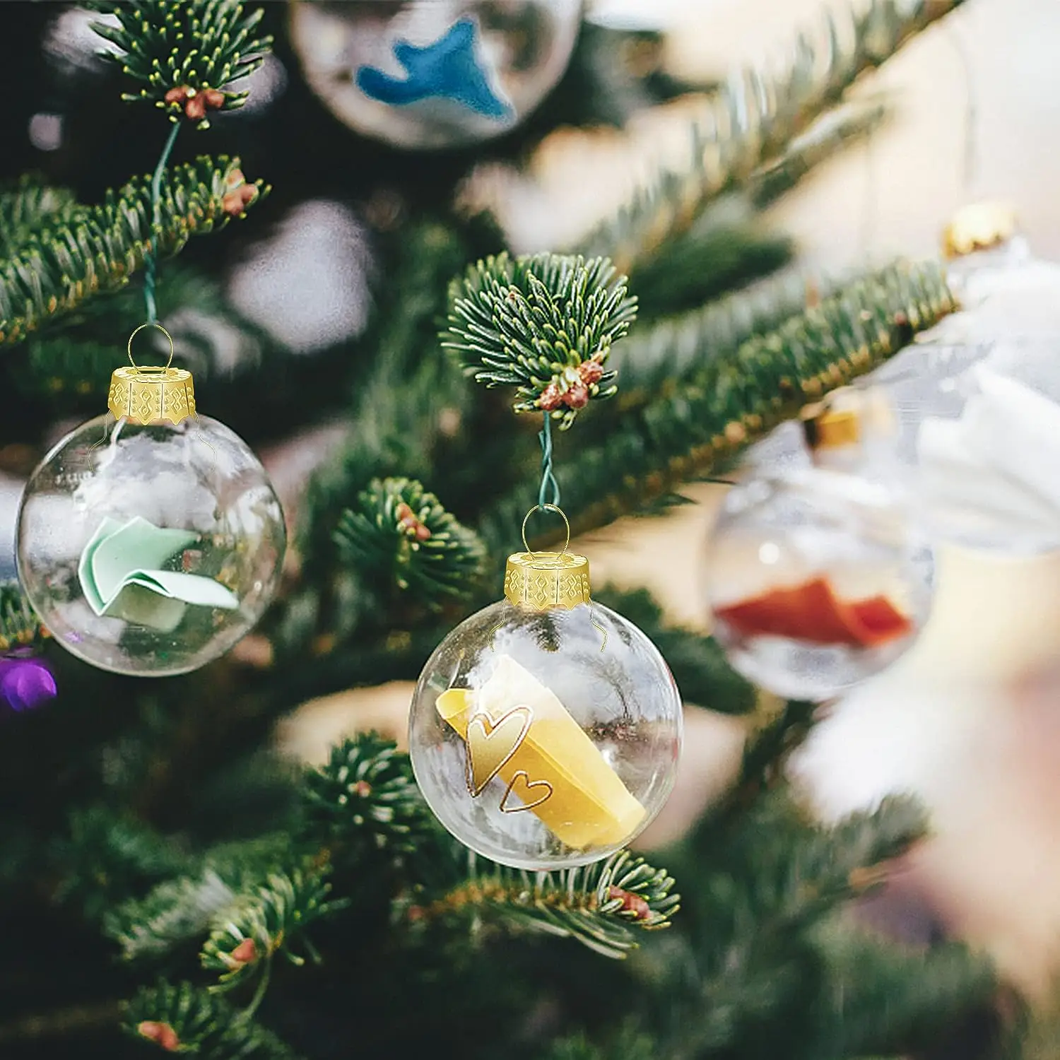 100/200pcs Round Christmas Ball Ornaments Caps Removable Metal Xmas Balls Hanging Caps Festive New Year Party DIY Decorations