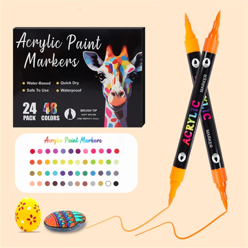 24-96 Colors Pens Set 12-48 Pack Dual Acrylic Paint Markers With Brush Tip And Fine Rock Painting_voghion.com