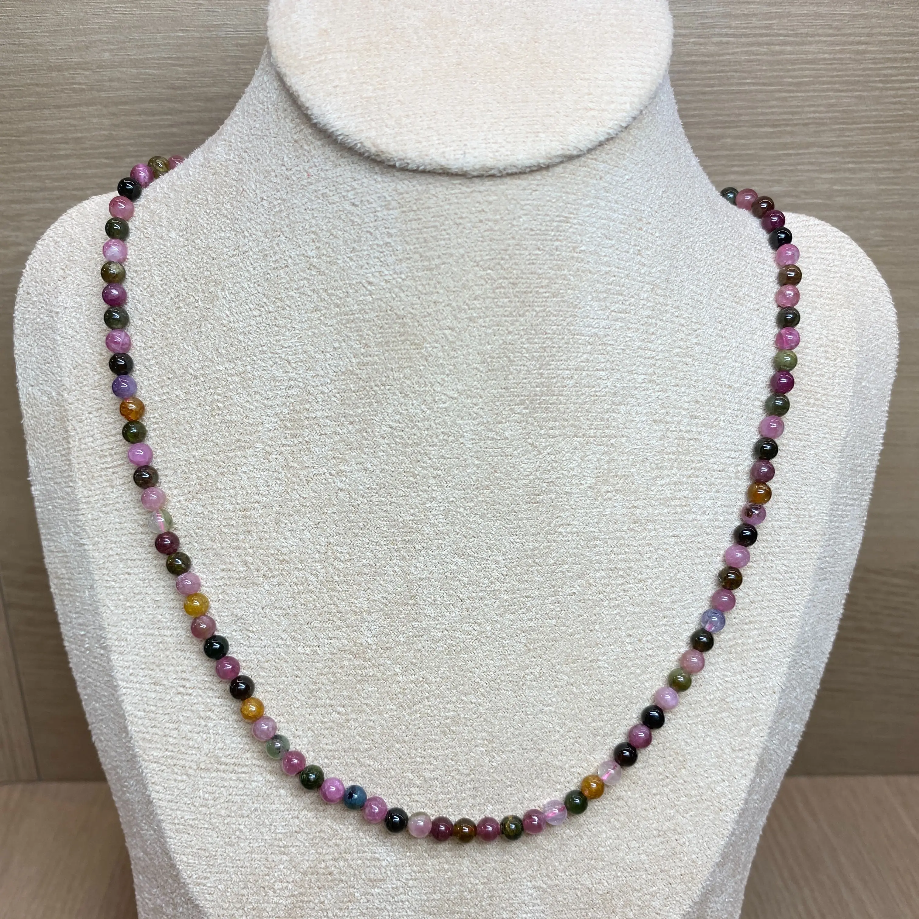 

4MM Round Tourmaline Necklace Rainbow Multicolor Gemstones Natural Stones Beaded Gold S925 Silver Collier Women Gift Necklace